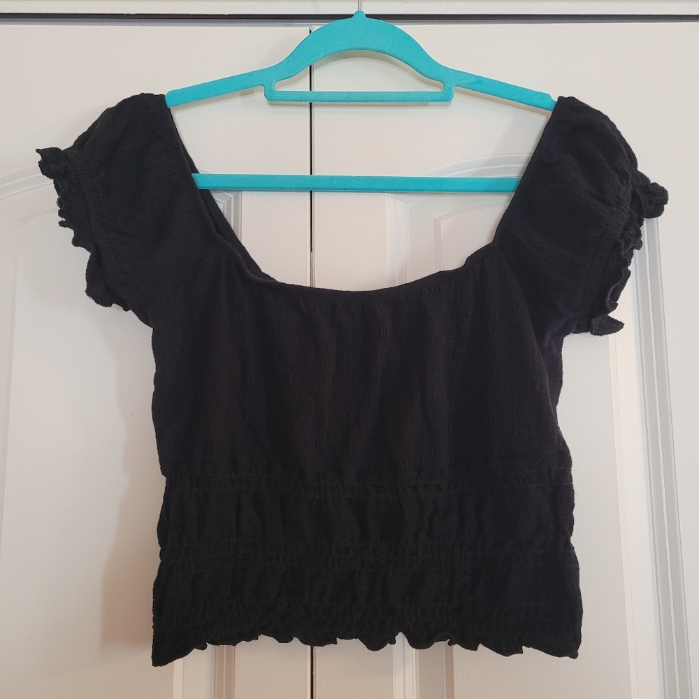 Billabong Black Ruffled Crop Top L
